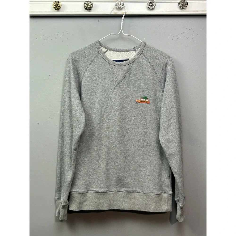 Harding-Lane Sweatshirt Mens Small‎ Gray Needlepoint Car Christmas Tree Holiday